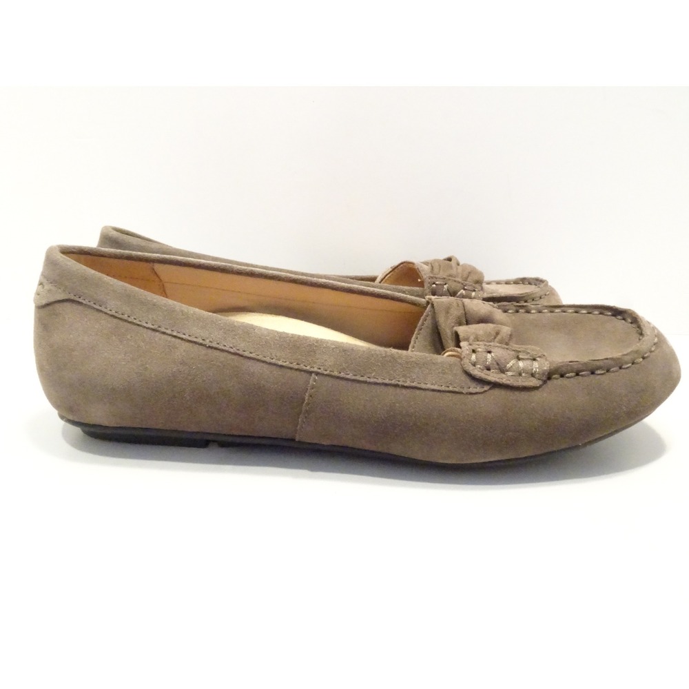 Vionic Norah Suede Loafers Taupe Brown Moc Toe Bow Flats Womens 10 Wide VS361